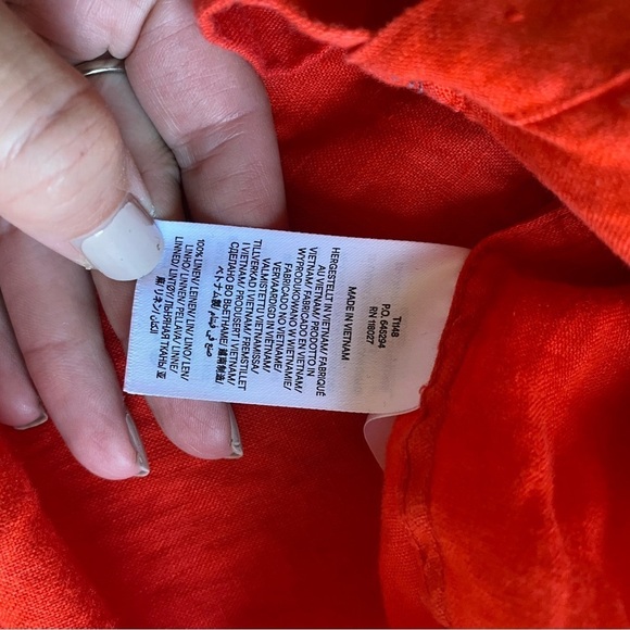 BODEN Women’s Relaxed Linen Shirt Orange Button Down Size 12P Oversized - Picture 8 of 8
